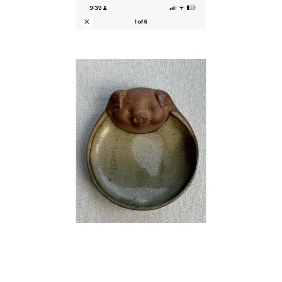 ceramic pottery stoneware pig trinket dish/spoon rest handmade 4” x 4” Vintage - Picture 1 of 5